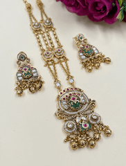 Antique Gold Plated Heritage Look Chain Pendant Necklace Set - Wedding & Festive Wear