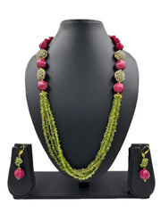 Semi Precious Green Peridot & Ruby Beaded Necklace Set – Elegant Gemstone Jewelry for Women