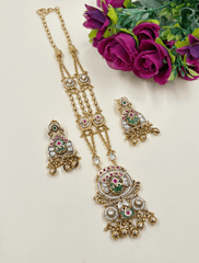 Antique Gold Plated Heritage Look Chain Pendant Necklace Set - Wedding & Festive Wear