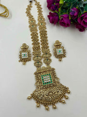 Royal Look Gold Plated Antique Golden Long Necklace Set For Weddings By Gehna Shop