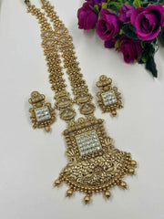 Royal Look Gold Plated Antique Golden Long Necklace Set For Weddings By Gehna Shop
