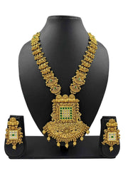 Royal Look Gold Plated Antique Golden Long Necklace Set For Weddings By Gehna Shop