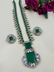 Nita Ambani Inspired Long Antique Victorian Mossanite Polki And Emerald Necklace Set