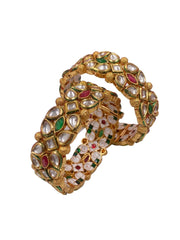 gold plated Multi Color Kundan Openable Bangles for women