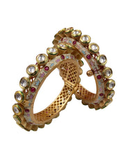 designer Kundan Pacheli Bangles with fine floral Meenakari handcrafted for Indian Weddings and Parties