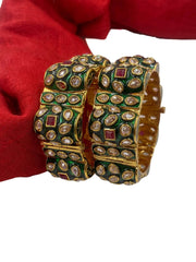 Designer Green Meenakari Kundan Gajra Bangles