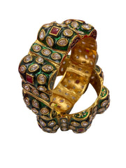 Designer Green Meenakari Kundan Gajra Bangles