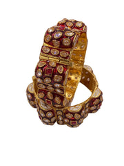 traditional Rajasthani Red Meenakari Kundan Gajra Bangles Set