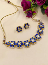 Flower Design Blue Statement Choker Necklace Set