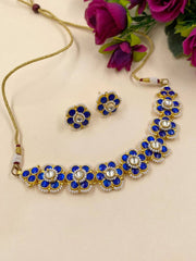 Flower Design Blue Statement Choker Necklace Set