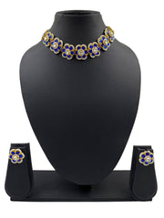 Flower Design Blue Statement Choker Necklace Set