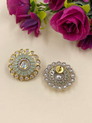 Designer Pastel Green Big Uncut Polki Stud Earrings for women