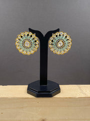Designer Pastel Green Big Uncut Polki Stud Earrings
