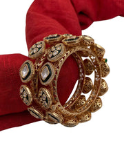 Designer Green Meenakari Uncut Polki Pacheli Kada Bangles.