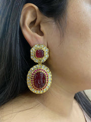Designer Gold Plated Ganesha Long Red Polki Earrings for women