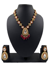 Gold Plated Short Red Polki Kundan Jewellery Necklace Set is the perfect fashion jewellery accessory