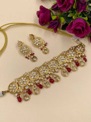 Designer Antique Polki red Choker Necklace Set for weddings And Parties