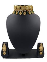 Designer Antique Polki Green Choker Necklace Set for weddings And Parties