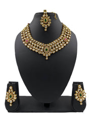 Gold Plated Bridal Kundan Necklace Set With Tikka