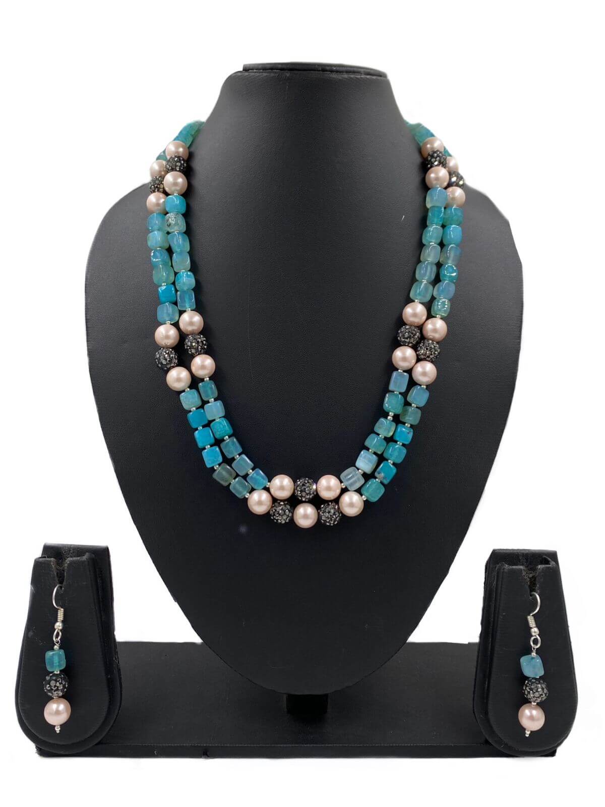 Layered Semi Precious Blue Onyx Beads Jewellery Necklace