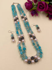 Layered Semi Precious Blue Onyx Beads Jewellery Necklace