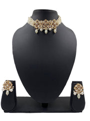 gold plated Modern Kundan Polki And Pearls Choker Set