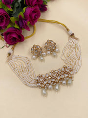 gold plated Modern Kundan Polki And Pearls Choker Set