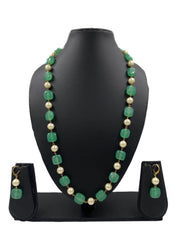 Elegant Semi Precious Mint Green Jade Beads And Shell Pearls Long Beaded Necklace - Gemstones Beads Jewelry