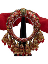 Rajasthani Meenakari Red Pacheli Kada With Jhuma