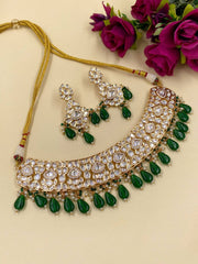 Designer Green Kundan Polki Choker Necklace Set for weddings , parties , sangeet and engagement ceremonies
