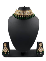 Designer Green Kundan Polki Choker Necklace Set for weddings , parties , sangeet and engagement ceremonies