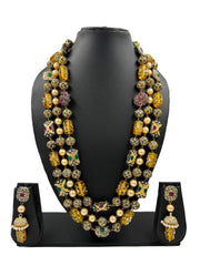 Long Triple Layered Jadau Multi Color Beaded Necklace Set By Gehna Shop