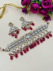 Vini Modern Look Dual Tone Victorian Kudnan Polki Choker Necklace Set for weddings and parties online