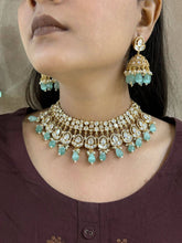 Designer Mint Green Bridal Polki Necklace Set