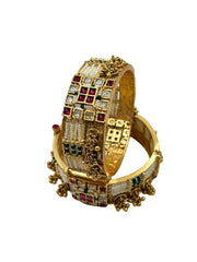 Nayana Gorgeous Antique Kundan Ruby Bangles With Pearls By Gehna Shop
