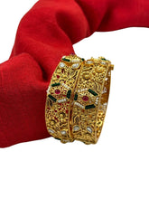 Gold Plated Floral Design Gold Bangles Set | Ladies Bangles