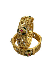 Gold Plated Floral Design Gold Bangles Set | Ladies Bangles