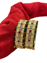 Pavitra Designer Antique Green Kundan Pearl Bangles Set By Gehna Shop