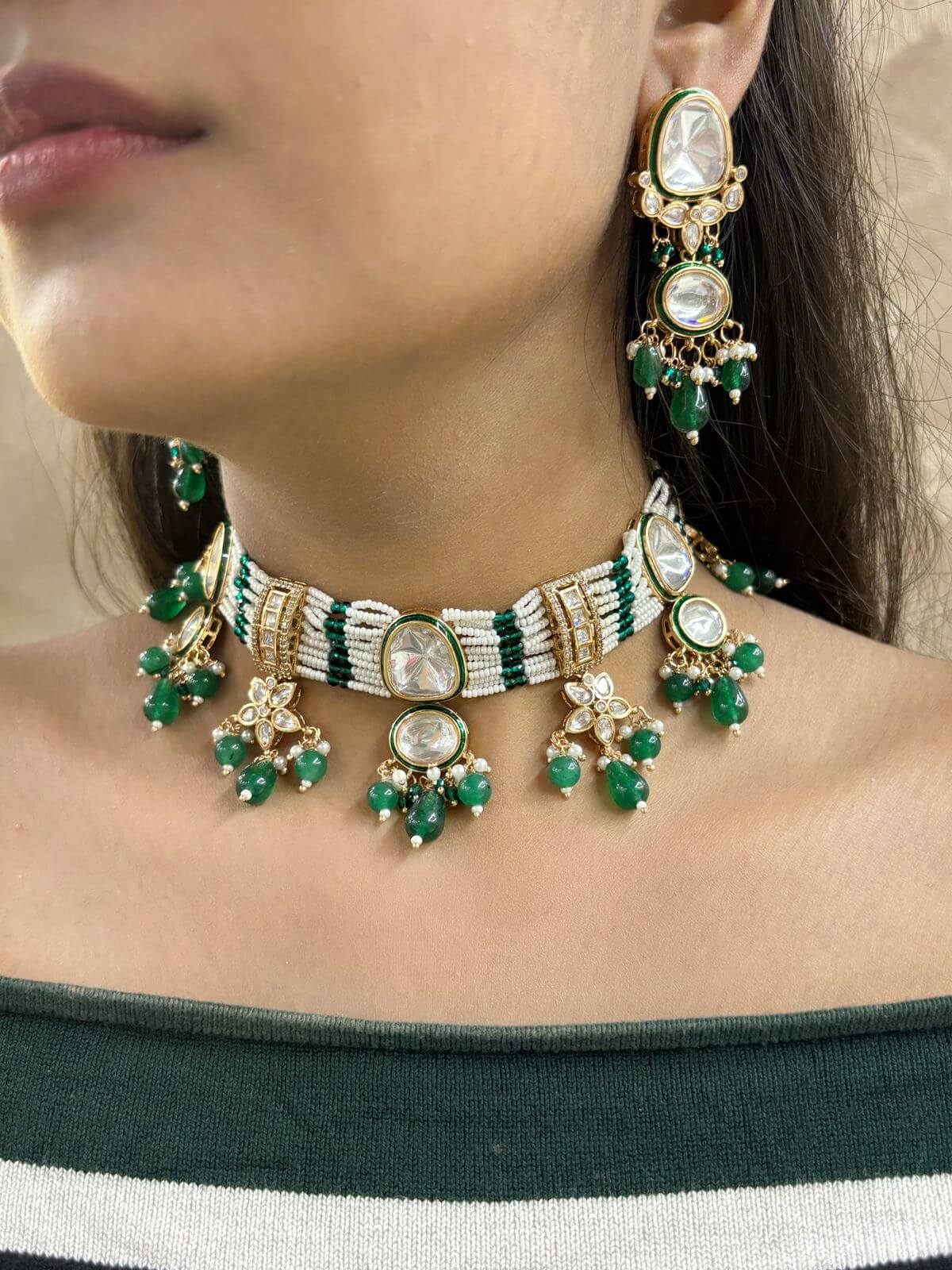 Ananta Beautiful Polki Pearl Choker Necklace Set Choker Jewellery