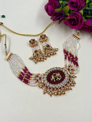 Gold Plated Elephant Design Antique Gold Choker Necklace Set