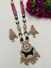 Puneeta Long Antique Gold Pendant Necklace Set With Pearls | Antique Jewellery