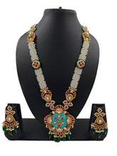 Long Antique Gold Pendant Kundan Necklace Set
