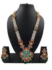 Long Antique Gold Pendant Kundan Necklace Set