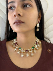 Designer multi color Kundan Polki Party Wear Necklace Set By Gehna Shop