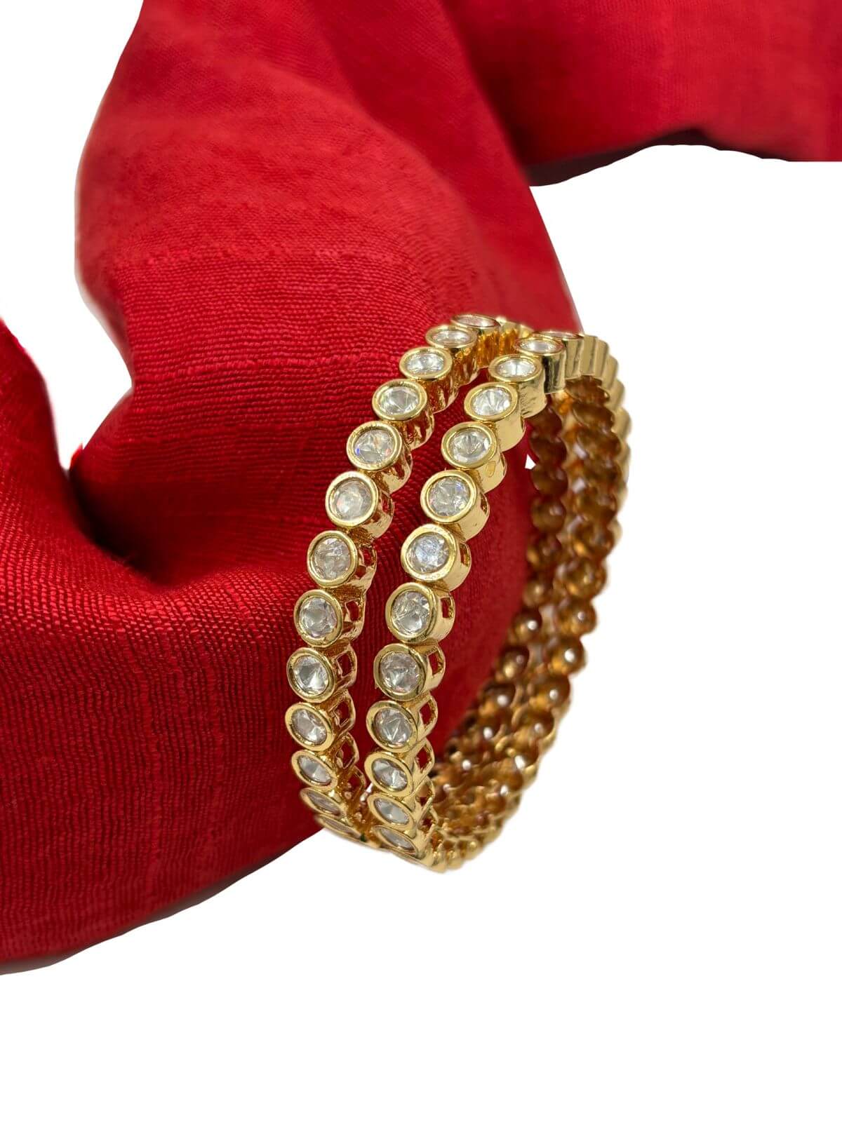 Rose Gold Finish Round Shape Artificial Thin Polki Bangles Set | Designer Kundan Bangles For Women