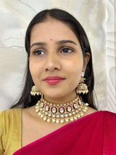 Avadhi Designer Red Polki Kundan Choker Necklace Set With Tikka for weddings