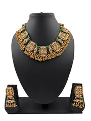 Mehar Designer Green Antique Kundan Bridal Golden Necklace Set | Antique Jewellery