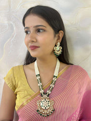 Royal Long Green Polki Kundan Pendant Necklace Set | Wedding Jewellery Set