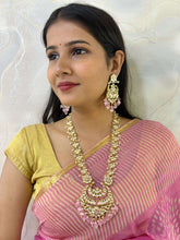 Vanshika Designer Long Pink Polki Necklac Set For Weddings