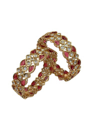 Designer Studded Kundan Polki And Ruby Kada Bangles | Ladies Kundan Bangles